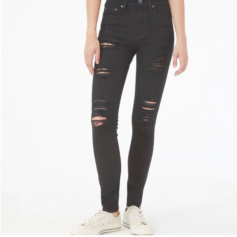 Aeropostale High Rise Jeggings black gray distressed skinny jeans 2 short